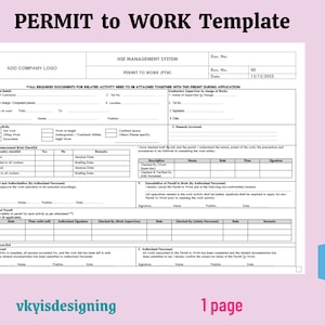 Permit to Work Template: Health & Safety, PTW (MS Word)