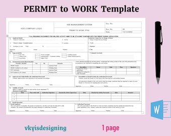 Permit to Work Template: Health & Safety, PTW (MS Word)