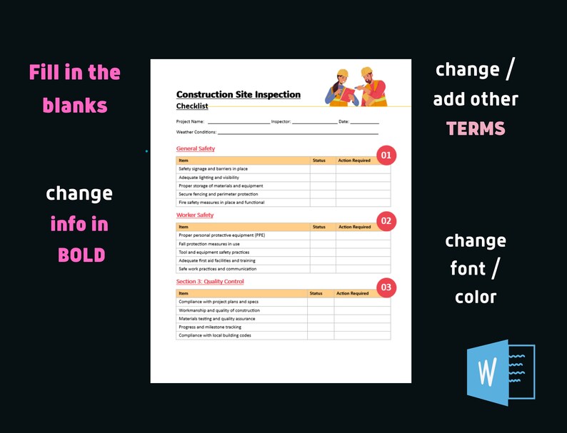 Construction Site Checklist, Site Checklist, Safety Hazards, Material ...