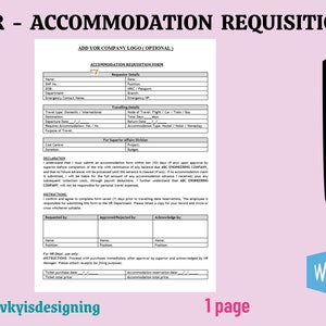 Accommodation Requisition Form: HR Letter Template (Editable Word)