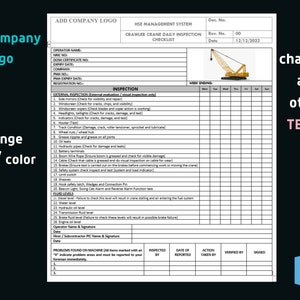 Crawler Crane Inspection Checklist Construction Checklist Crane