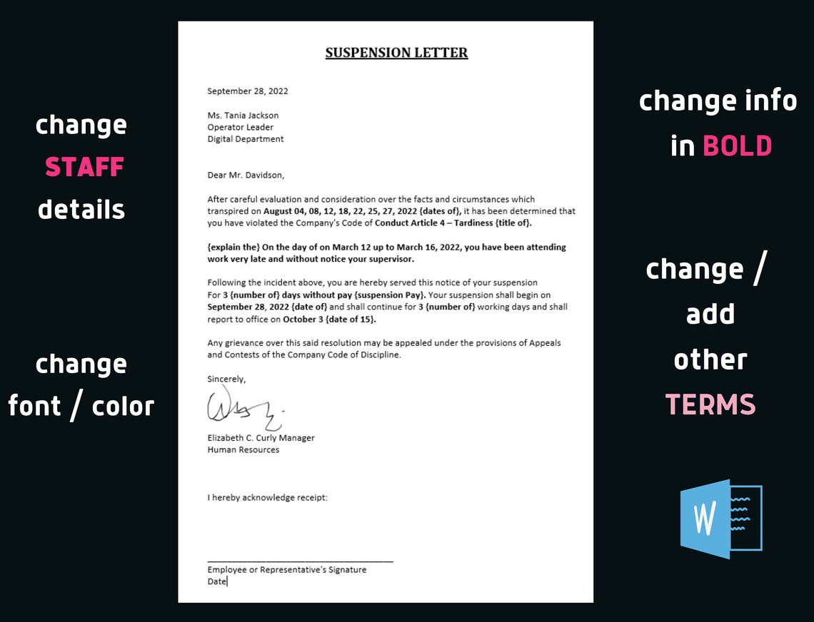 Suspension Letter Duty Violation Suspension Notice Temporary