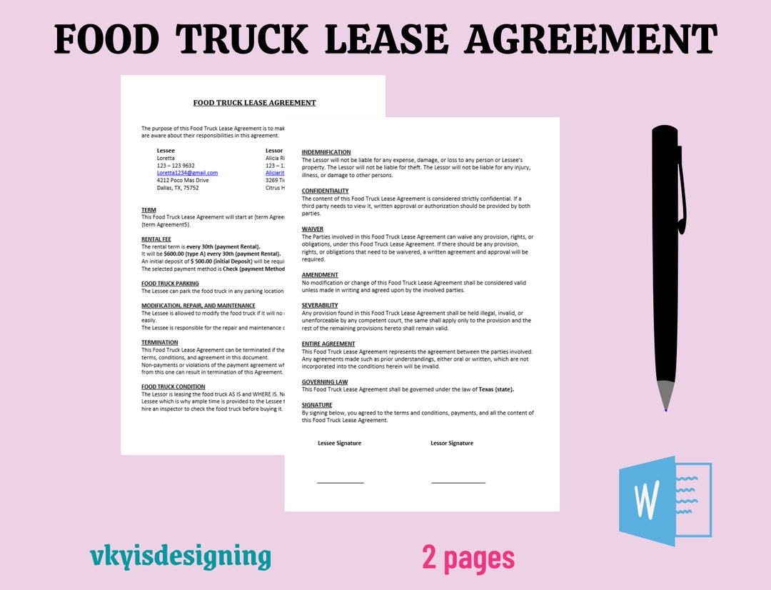 Food Truck Lease Agreement A Guide for Success Food Truck Lease Agreement A Guide for Success