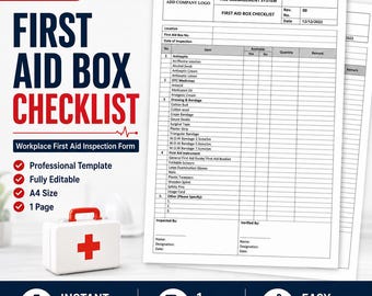 First Aid Kit Checklist: Editable Medicine Inventory (WORD Template) Editable Word Workplace Safety Inspection Form