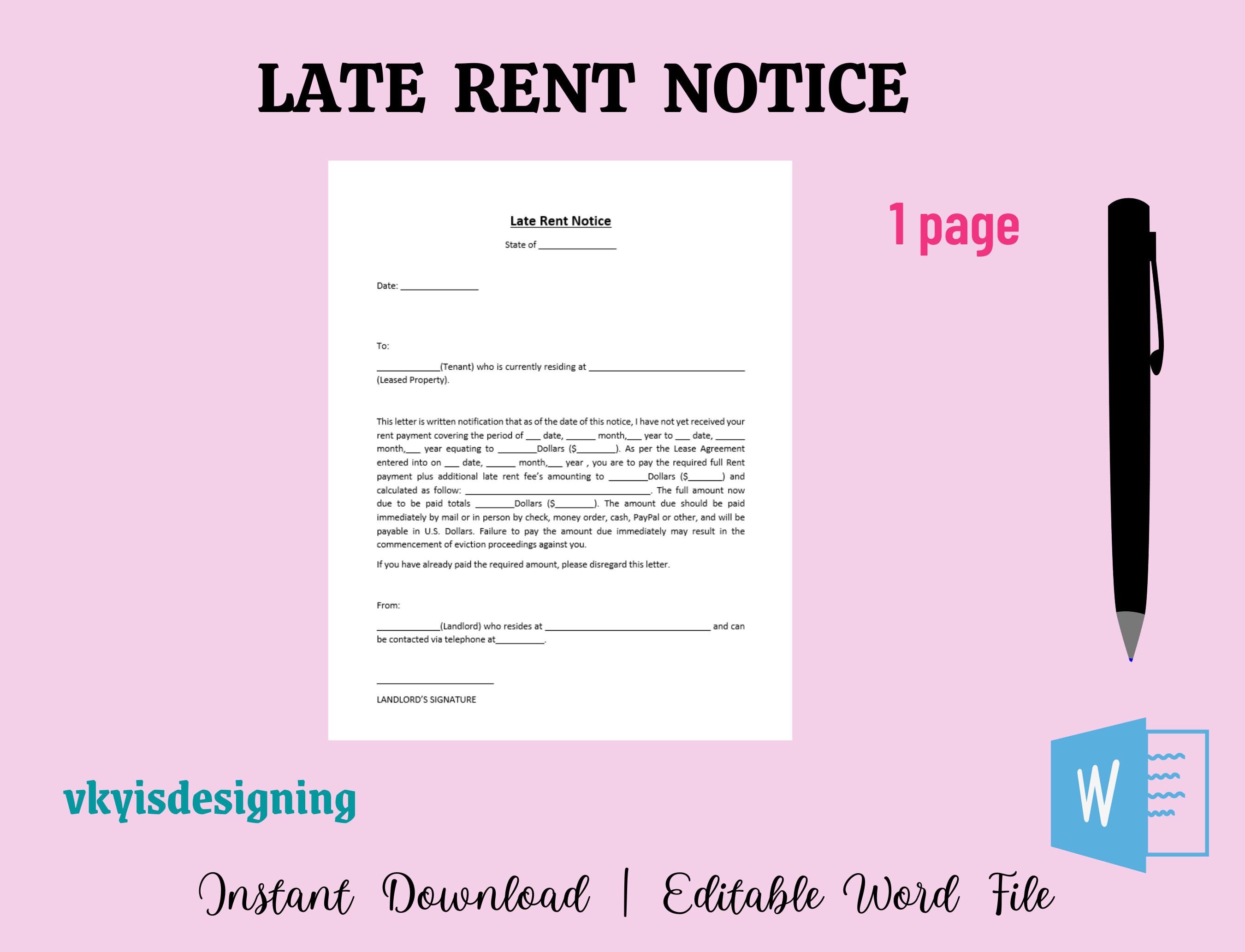 Late Rent Notice, Late Rent Payment, Overdue Rent, Delay Rent Notice