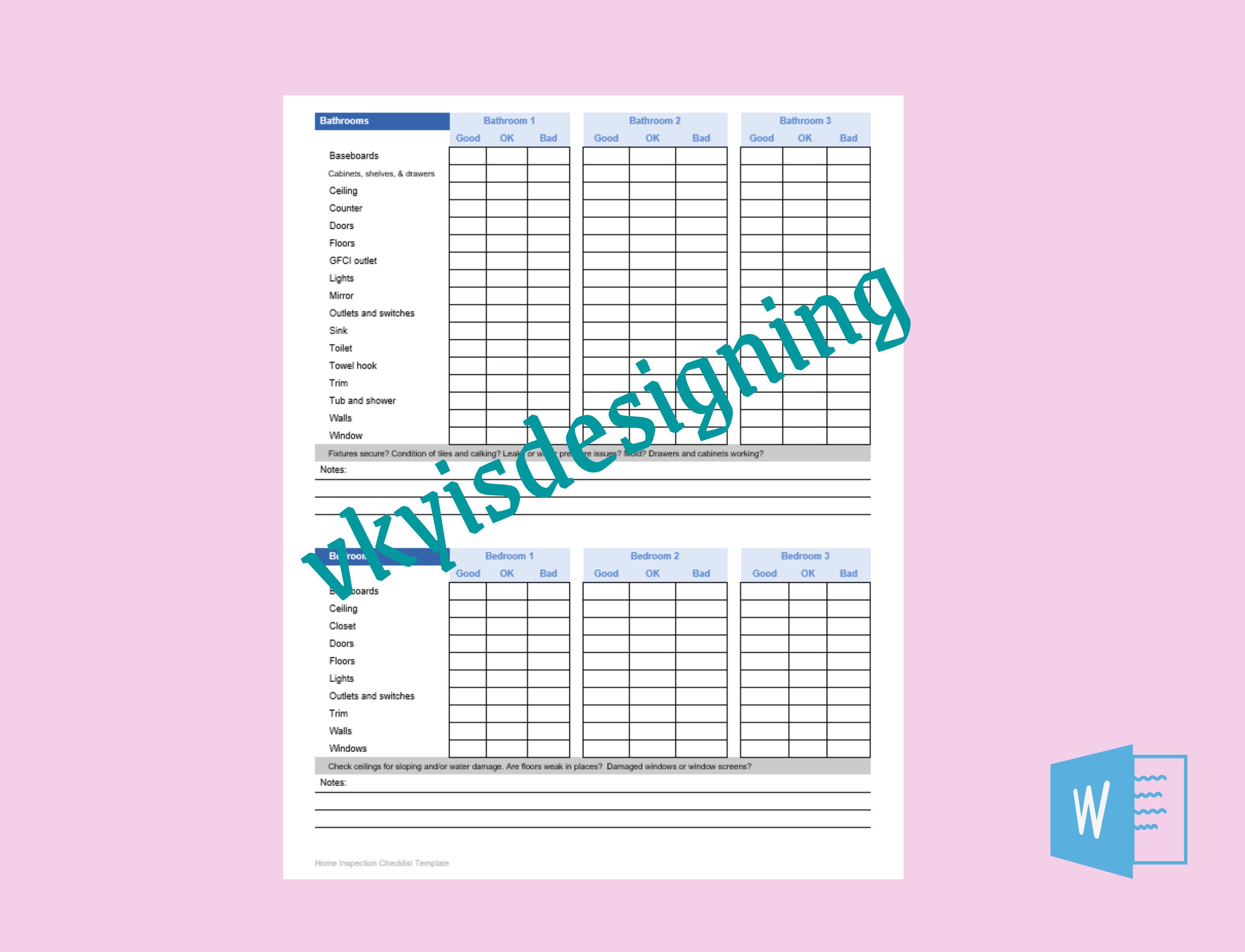 Home Inspection Checklist: Editable Template (word File) - Etsy