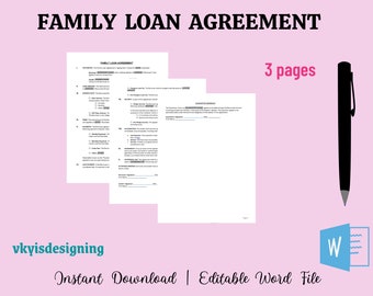 Family Loan Agreement, Loan Guarantee, I Owe You, Cousin Loan Contract, Family Borrowing, Relative Loan, Lending Money, Lending Agreement