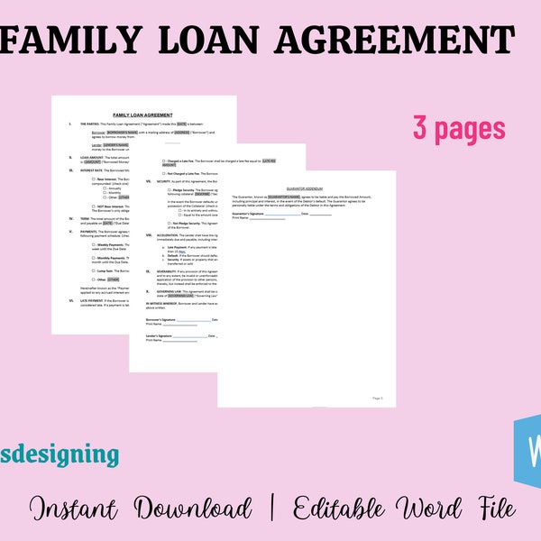 Family Loan Agreement, Loan Guarantee, I Owe You, Cousin Loan Contract, Family Borrowing, Relative Loan, Lending Money, Lending Agreement