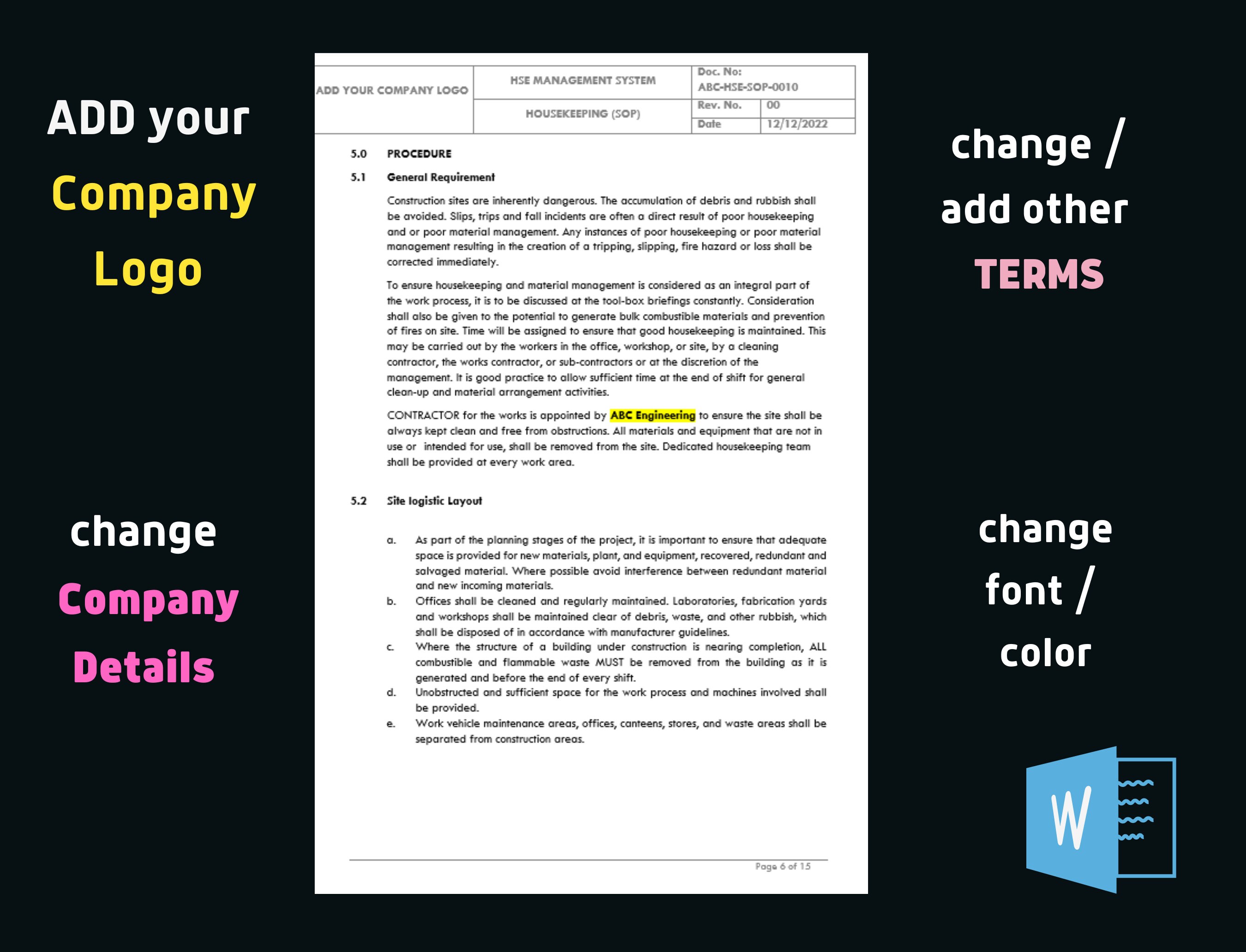 Housekeeping Sop Site Housekeeping Construction Cleaness Health