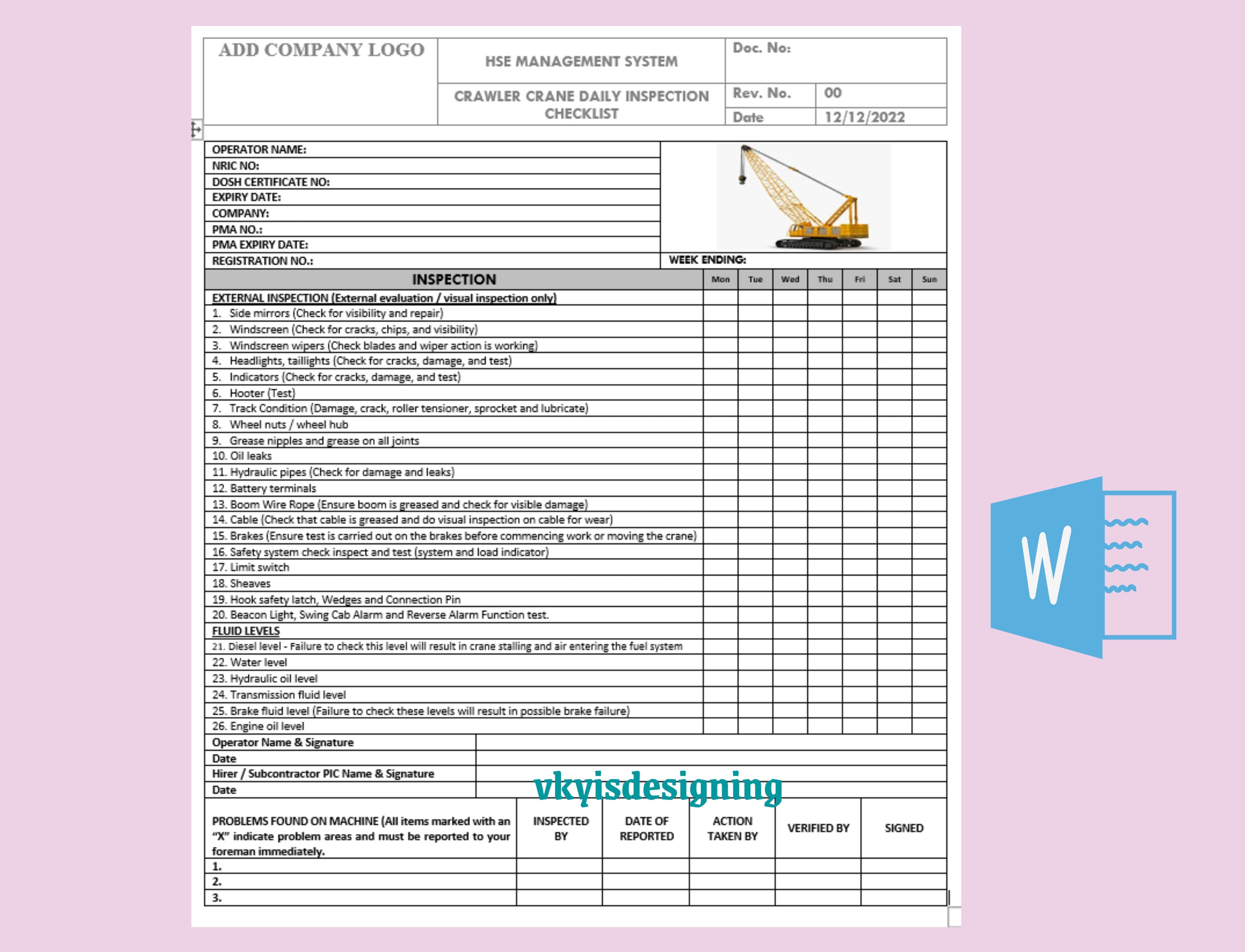 Crawler Crane Inspection Checklist Construction Checklist Crane(02)