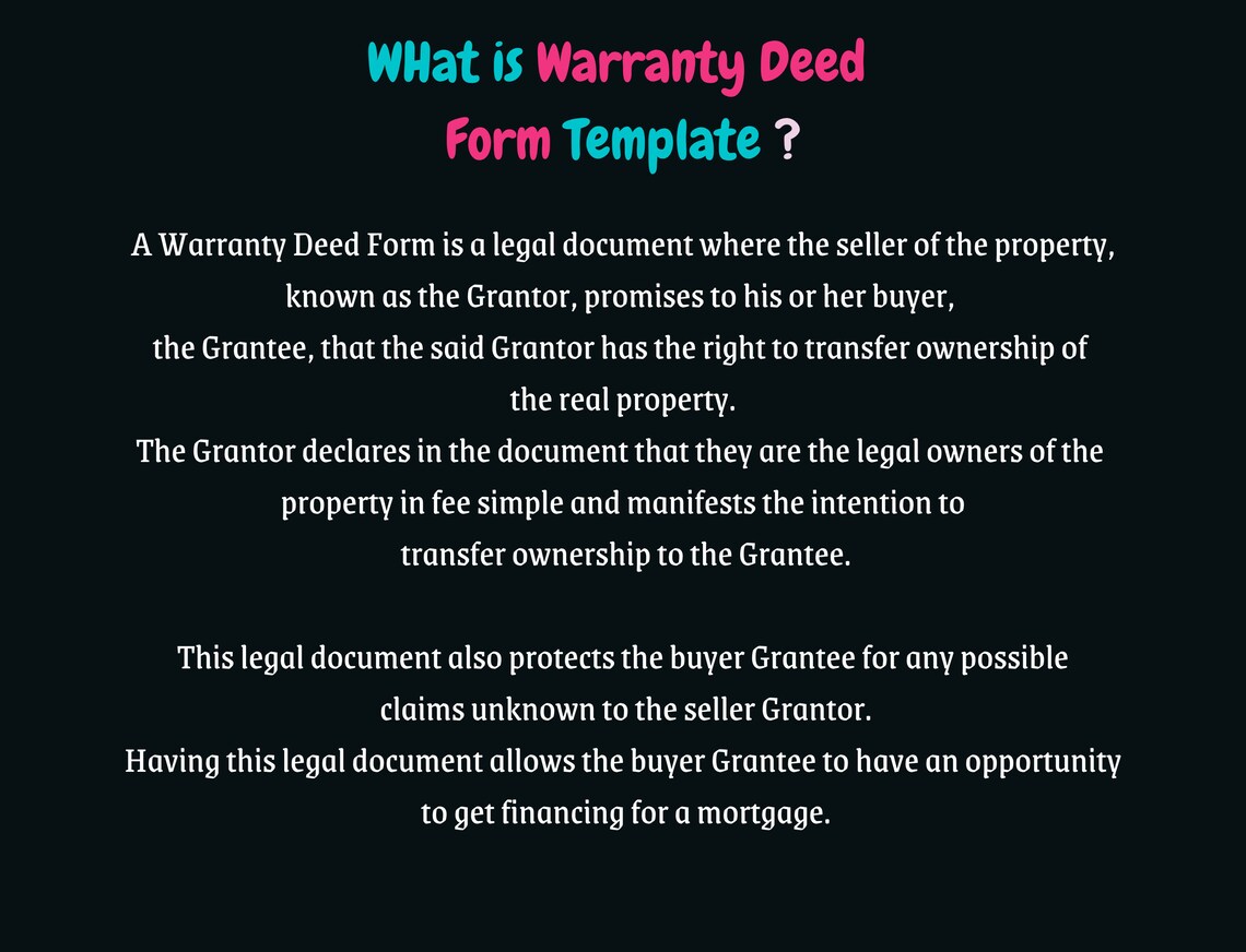 Warranty Deed Form Transfer Ownership Finance Mortgage Grantor