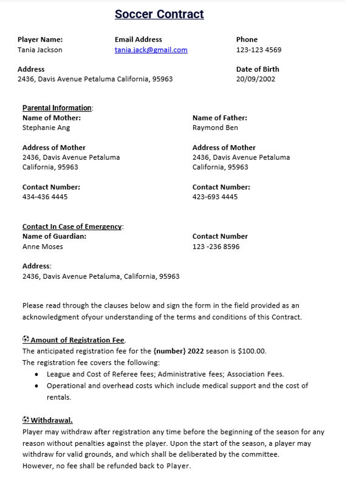 Soccer Contract Football Contract Sports Agreement Football Game