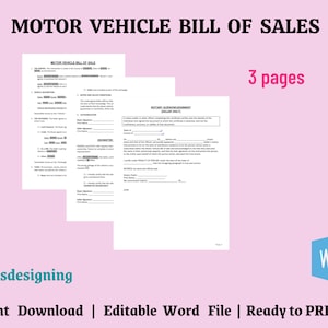 Motor Vehicle Bill of Sale, Car Bill Of Sale, Motor Bill, Vehicle Bill, Car Sale Form, Digital Print, Bike Bill of Sale, Editable Template
