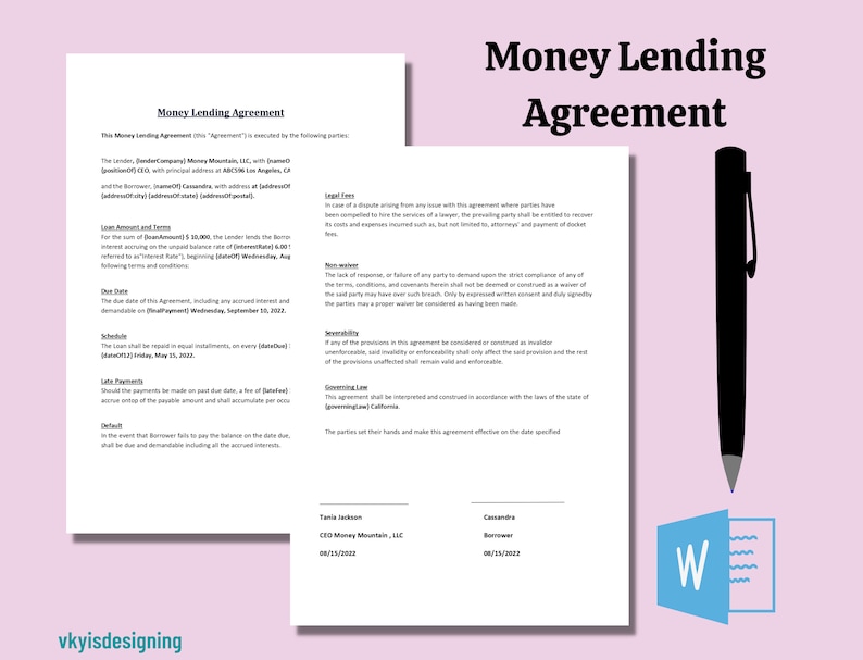 Money Lending Agreement * Money Borrow * Money Lender - Money Borrower * Loan Contract * Finance Contract * Bank Lender - Business Borrower