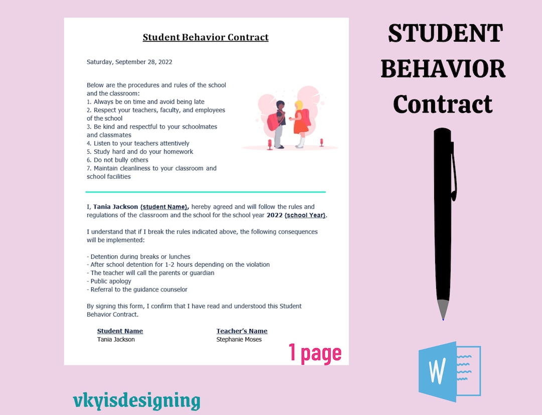 Student Behavior Contract * Classroom Behavior * Educational Tracking ...
