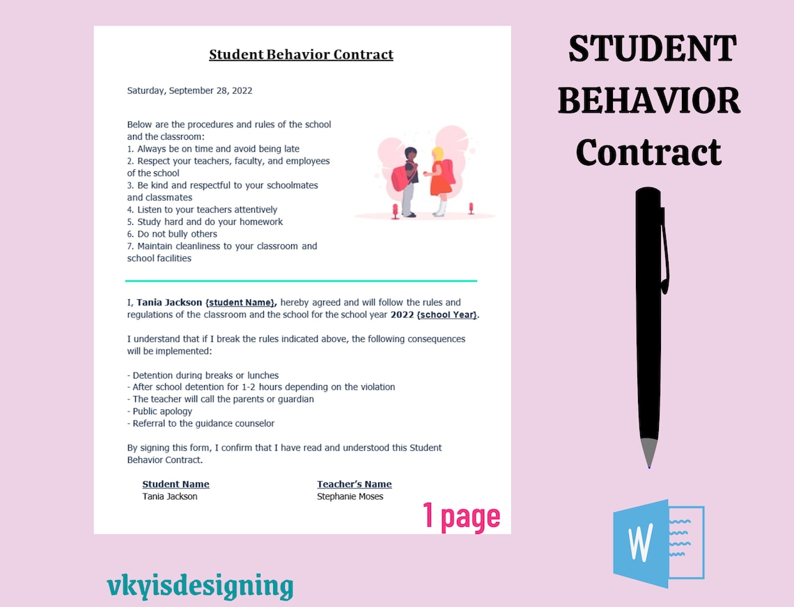 Student Behavior Contract * Classroom Behavior * Educational Tracking ...