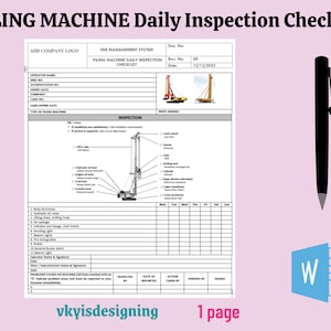Piling Machine Inspection Checklist: Construction Safety (WORD)