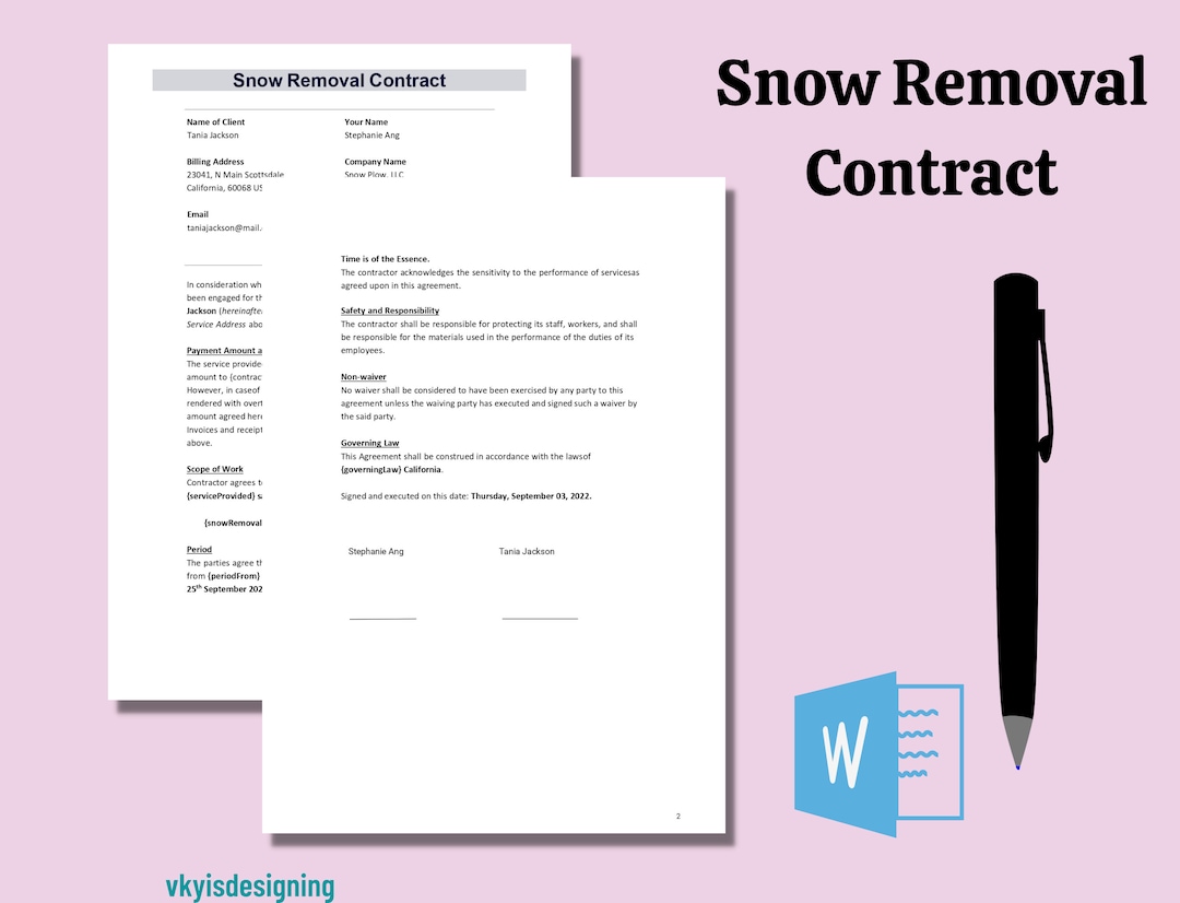 Snow Removal Contract Snow Plow Contract Snow Blowing Service Snow Plow