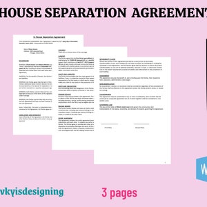 In House Separation Agreement, Parents Agreement, Marriage Separated, Divorce Settlement, Cohabiting Agreement, Common Law Spouses, Part Way
