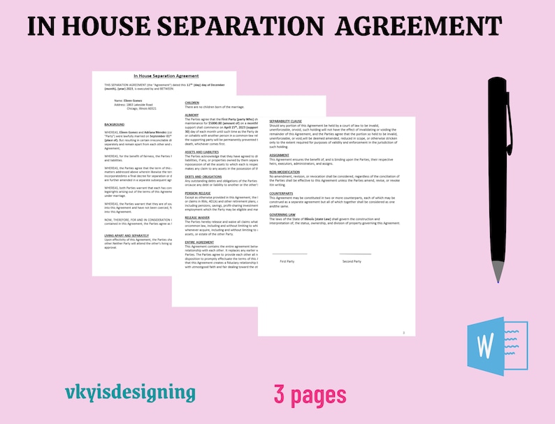 In house separation agreement parents agreement marriage separated