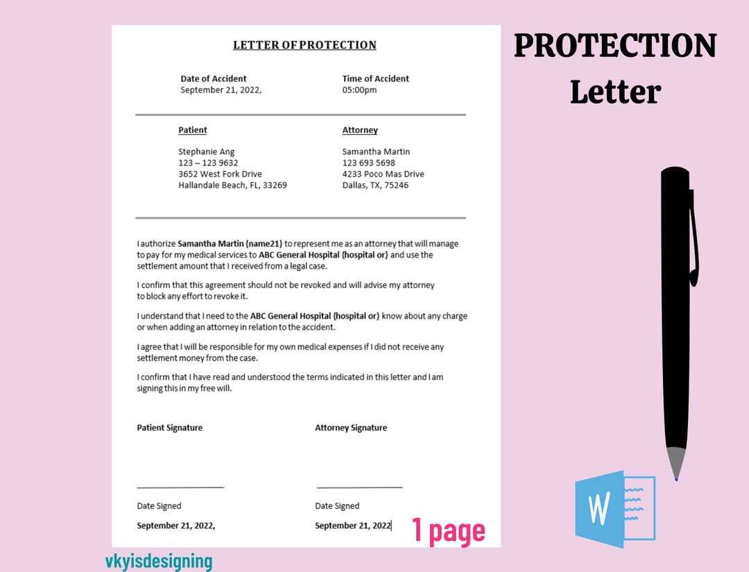 Letter Of Protection Template