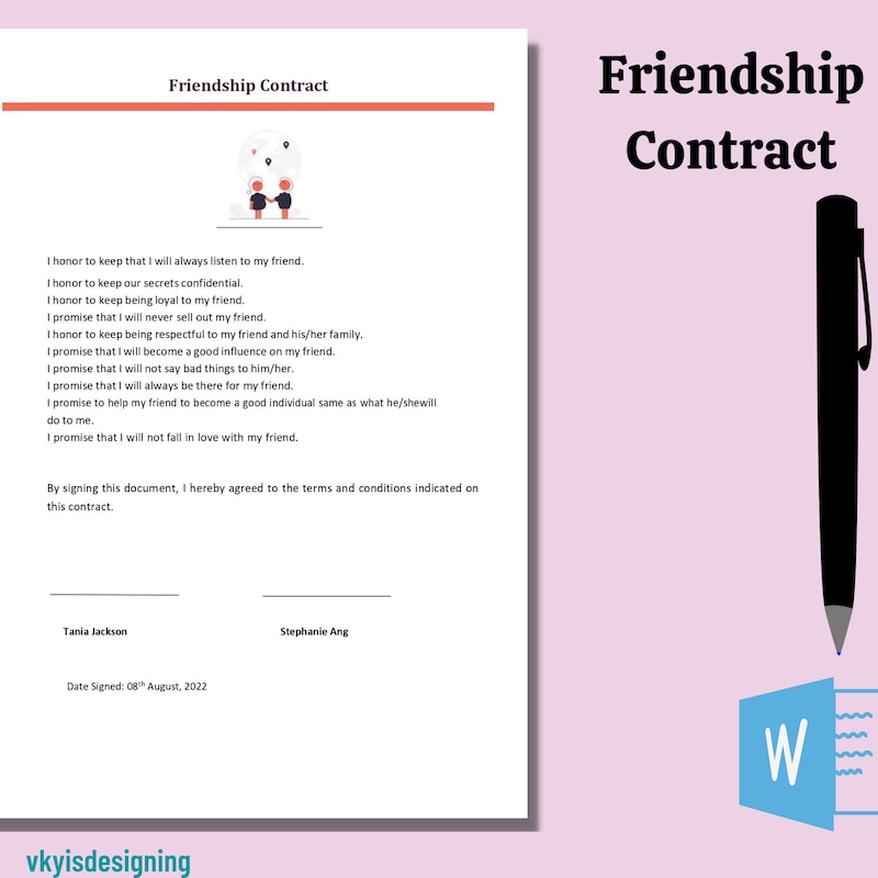 Example Friendship Contracts Funny Printable Contracts - Etsy