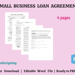 Small Business, Business Loan, Loan Agreement, Business Agreement, Editable agreement, Loan Template, Cheap Agreement, Loan Contract, Word