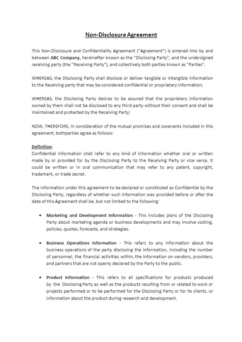 Non Disclosure Agreement * NDA Form - NDA Agreement * Legal Contract ...