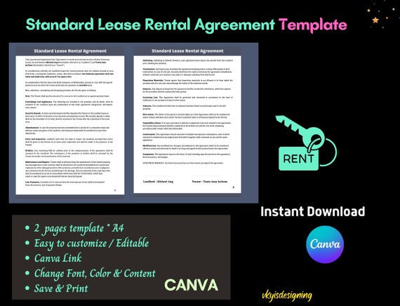 Standard Rental Agreement Simple Rental Form Residential | Etsy