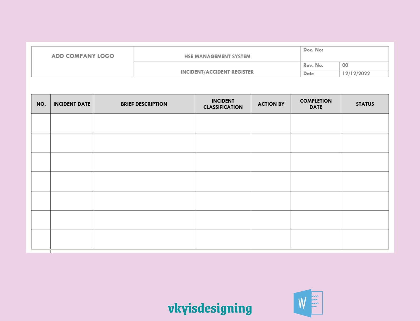 Accident & Incident Register Template: Workplace Safety Form (WORD) - Etsy
