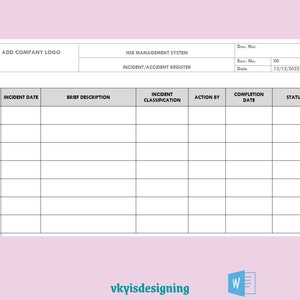Accident & Incident Register Template: Workplace Safety Form (WORD) - Etsy
