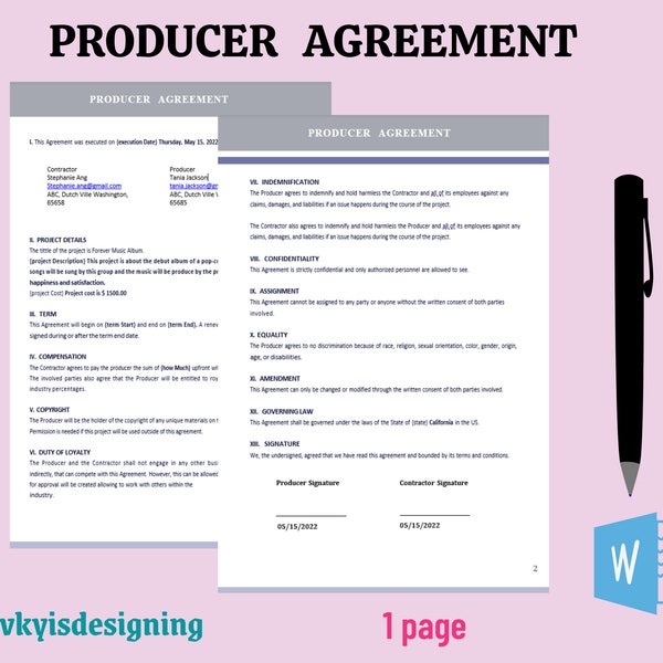 Producer Agreement - Creator Statement, Contractor Agreement, Legal Binding, Copyright letter, Film Contract, Client Contract, Artist Letter