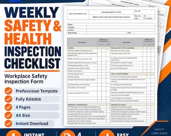 Construction Site Report Weekly Safety & Health Inspection Checklist Template | Editable Word HSE Workplace Site Inspection Form