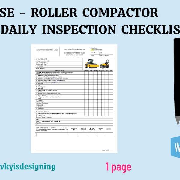 Roller Compactor Checklist Etsy