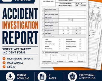Accident Investigation Report Template | Editable Word Safety Incident Form for Workplace & Construction