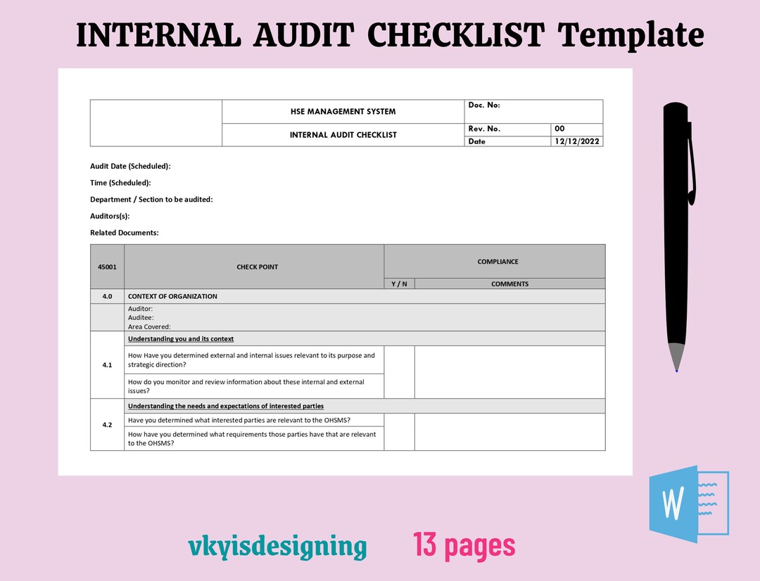 Internal Audit Checklist Audit Checklist Safety Audit Quality