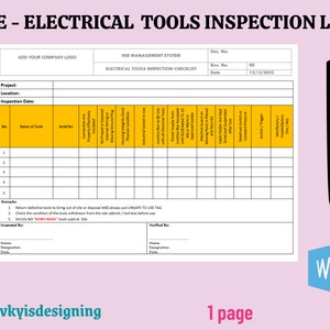 Electric Tools Inspection Checklist: Safety & Health (MS Word)