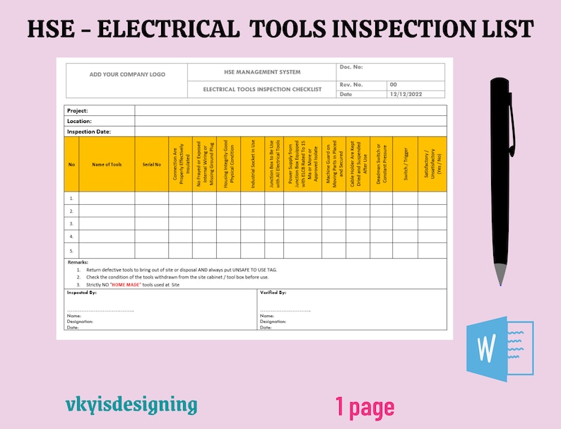 Electric Tools Inspection Checklist, Tools Inspection, Power Tool