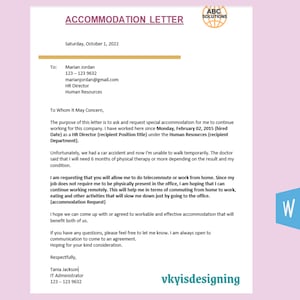 Accommodation Letter * Living Quarters - Quarters Request - HomeStay Request * Guest House Letter,Work Accommodation, Employee Accommodation, HR letter, Staff House Letter, Editable word