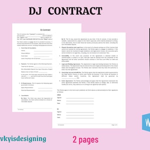 DJ Contract, Birthday Party, Wedding DJ, Party Sound, Sound System, PA system, Independent Contractor, Party Entertainment, Editable Word