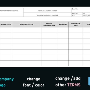Accident & Incident Register Template: Workplace Safety Form (WORD) - Etsy