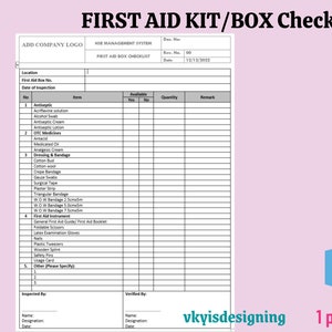 First Aid Kit Checklist: Editable Medicine Bag Inventory (WORD Template)