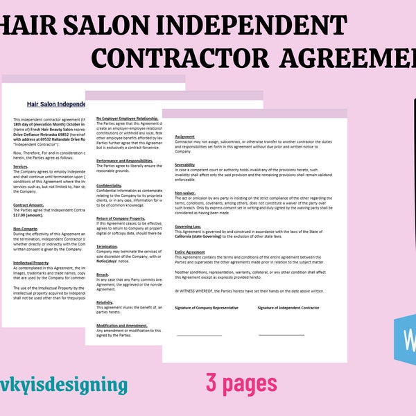 Hair Salon Booth, Independent Contractor, Nail Salon Contract, Lash Artist Booth, Salon Contract, Hair Salon Contract, Barbershop Booth Word