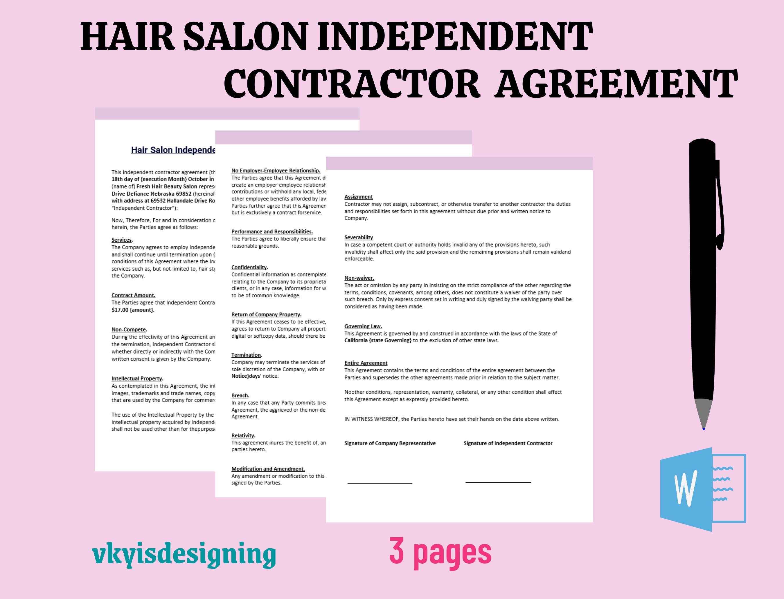 Hair Salon Booth Independent Contractor Nail Salon Contract Etsy