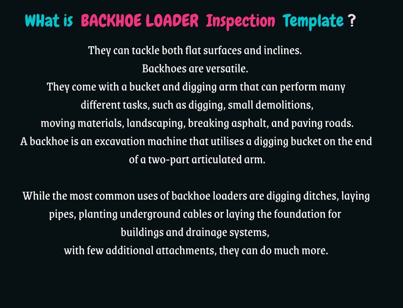 Backhoe Loader Inspection, Health Safety Policy, Safety Checklist, Equipment Inspection, Machinery Inspection, Construction Site, Machine Checklist, Construction Checklist, Inspection Checklist, HSE Word, safety file, safety checklist