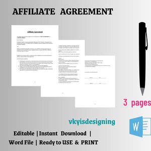 Affiliate Agreement, Affiliate Contract, Affiliate Form, Affiliate Marketing, Affiliate Template, Marketing Contract, Business Contract Word