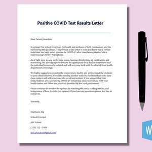 Positive COVID Test Ergebnisse * Covid Positive Ansage * Elternbrief - Covid 19 Schule * Genesungsbrief - Covid Test * Covid Spread