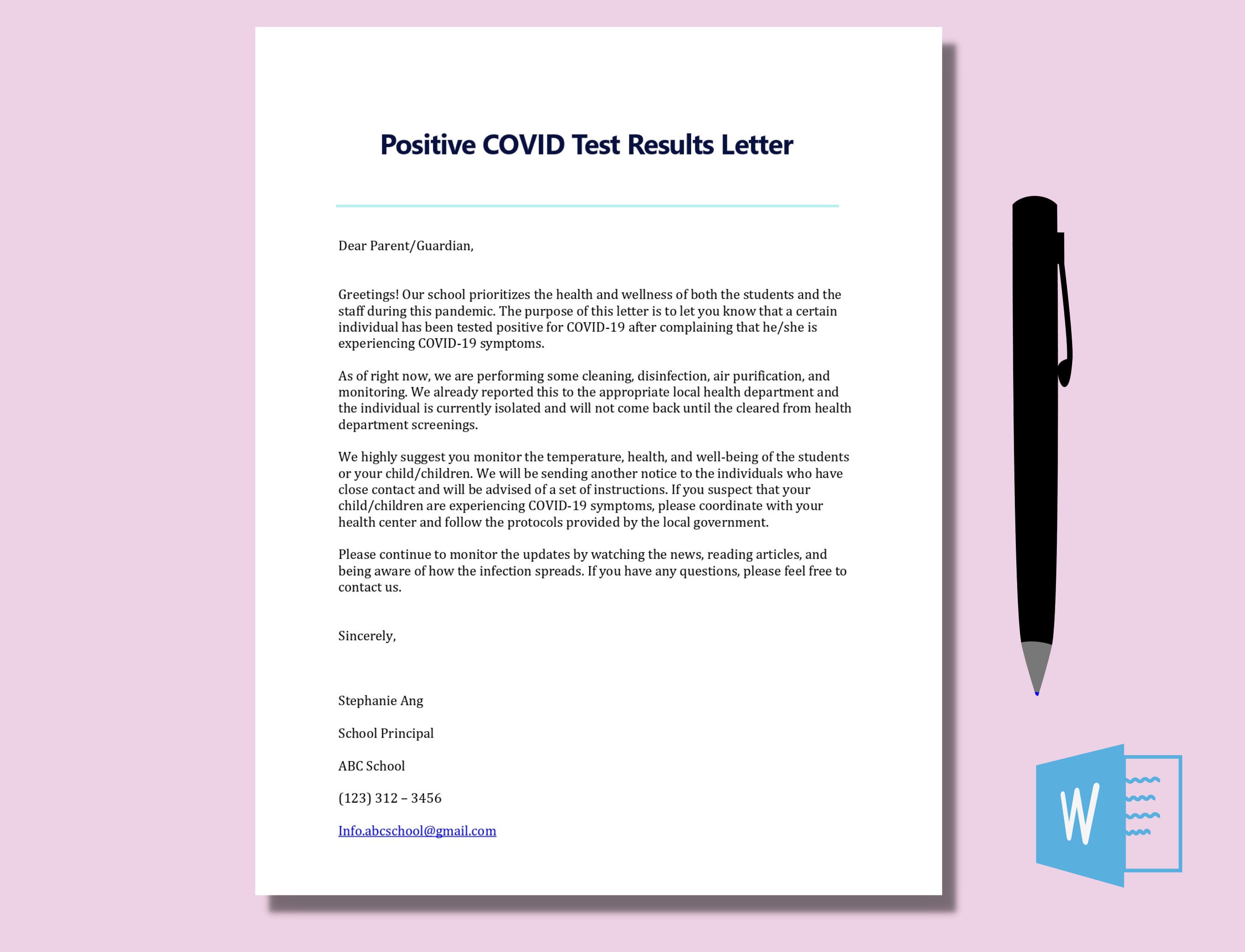 Positive COVID Test Results * Covid Positive Announcement * Parents Letter - Covid 19 School * Recovering Letter - Covid Test * Covid Spread