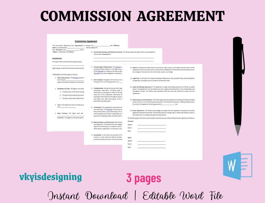 Editable Commission Agreement Template: Sales & Employee Bonus ...