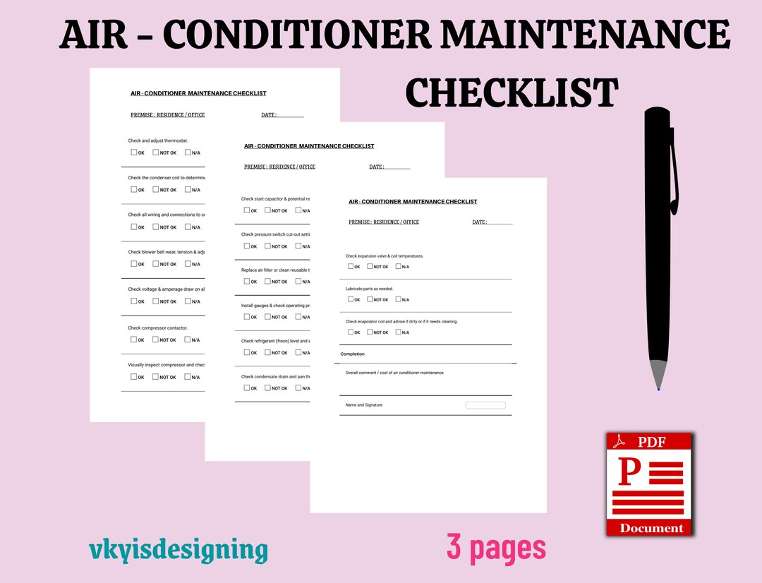 Air Conditioner Maintenance Checklist Machine Checklist Air Etsy